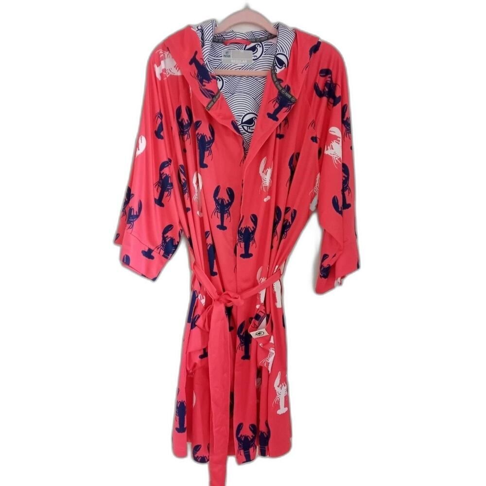 Plover Lobster Robe Langosta Unisex OS Belt Pockets Beach Coverup Hoodie Red